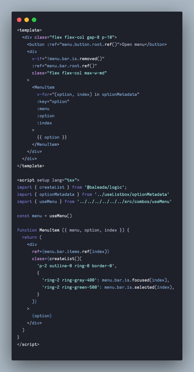 2024 is the year of `script setup lang="tsx"` in <a href="/vuejs/">Vue</a>  for me. This + function ref composables is a match made in heaven