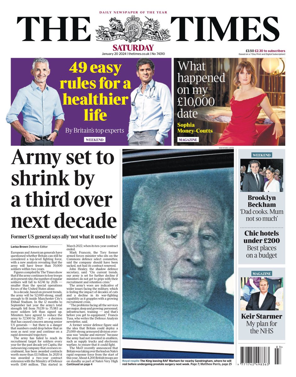 THE TIMES: Army set to shrink by a third #TomorrowsPapersToday