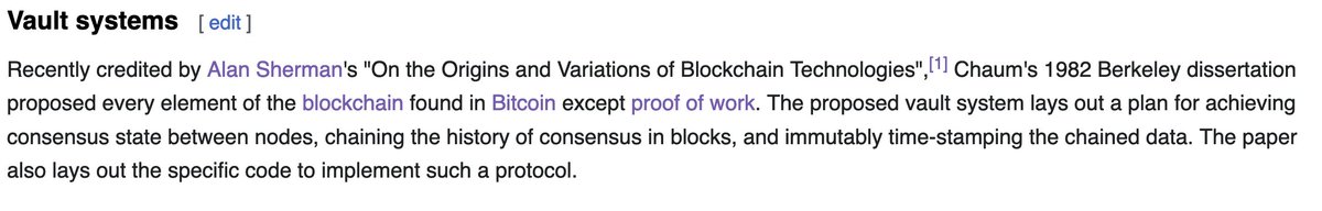 TIL in around 1979 David Chaum discussed most of the aspects of blockchain _except using PoW to resolve double-spends_ -  

the latter being the real dramatic and unexpected discovery IMO