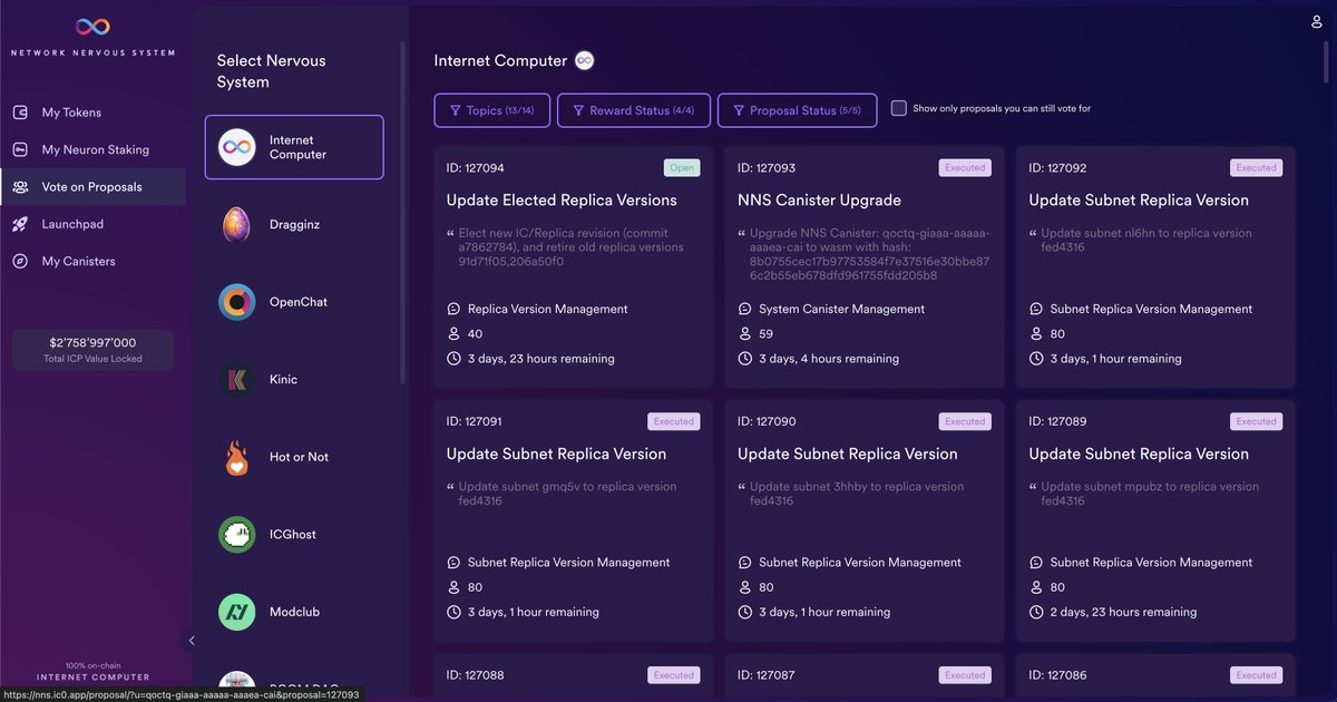 dfinity's tweet photo. 🌐 The NNS is the heartbeat of #ICP, a fully on-chain DAO governed by token holders 🧑‍🤝‍🧑

Driving protocol upgrades through liquid democracy, it actively shapes the evolution of the #InternetComputer✨

The front end just got a sleek upgrade👇
https://t.co/ITC0W7OPc8 https://t.co/TBlMdWOKbA