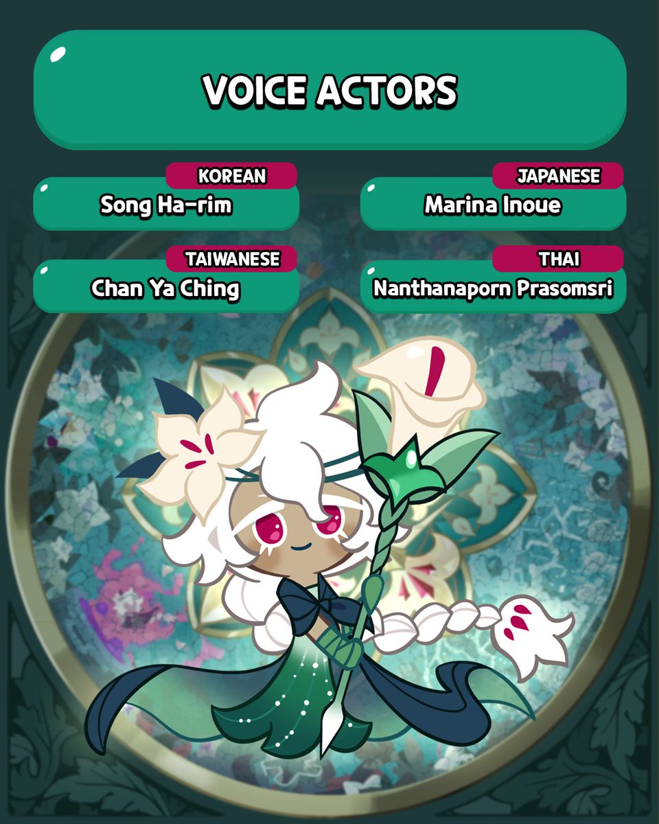 CRKingdomEN's tweet photo. After three long years of yearning, pining, and waiting... 🥀💐 

It's time to finally give your flowers to @tsunderica as the voice of #WhiteLilyCookie! 💖 

#CookieRun #CookieRunKingdom #VoiceActor https://t.co/sTnWptgYl8