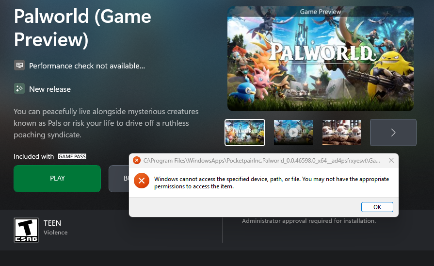 ElDrGamerTW's tweet photo. Alguien mas intentando jugar Palworld desde el Xbox Gamepass? @Palworld_EN @XboxGamePass https://t.co/jC811CAW72