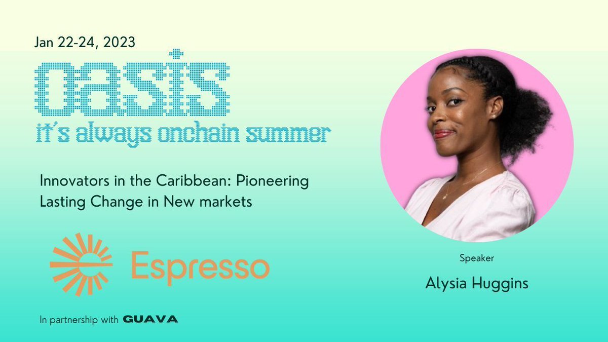 The Caribbean keeps on innovating! 

We are bringing tech maven, educator and software engineer @alysiatech from @EspressoSys to share her journey in driving sustainable growth for the Caribbean crypto landscape.