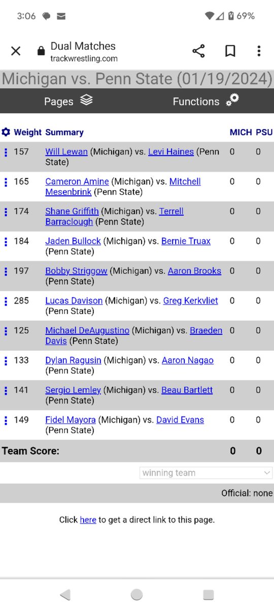 What track has for Michigan vs Penn st