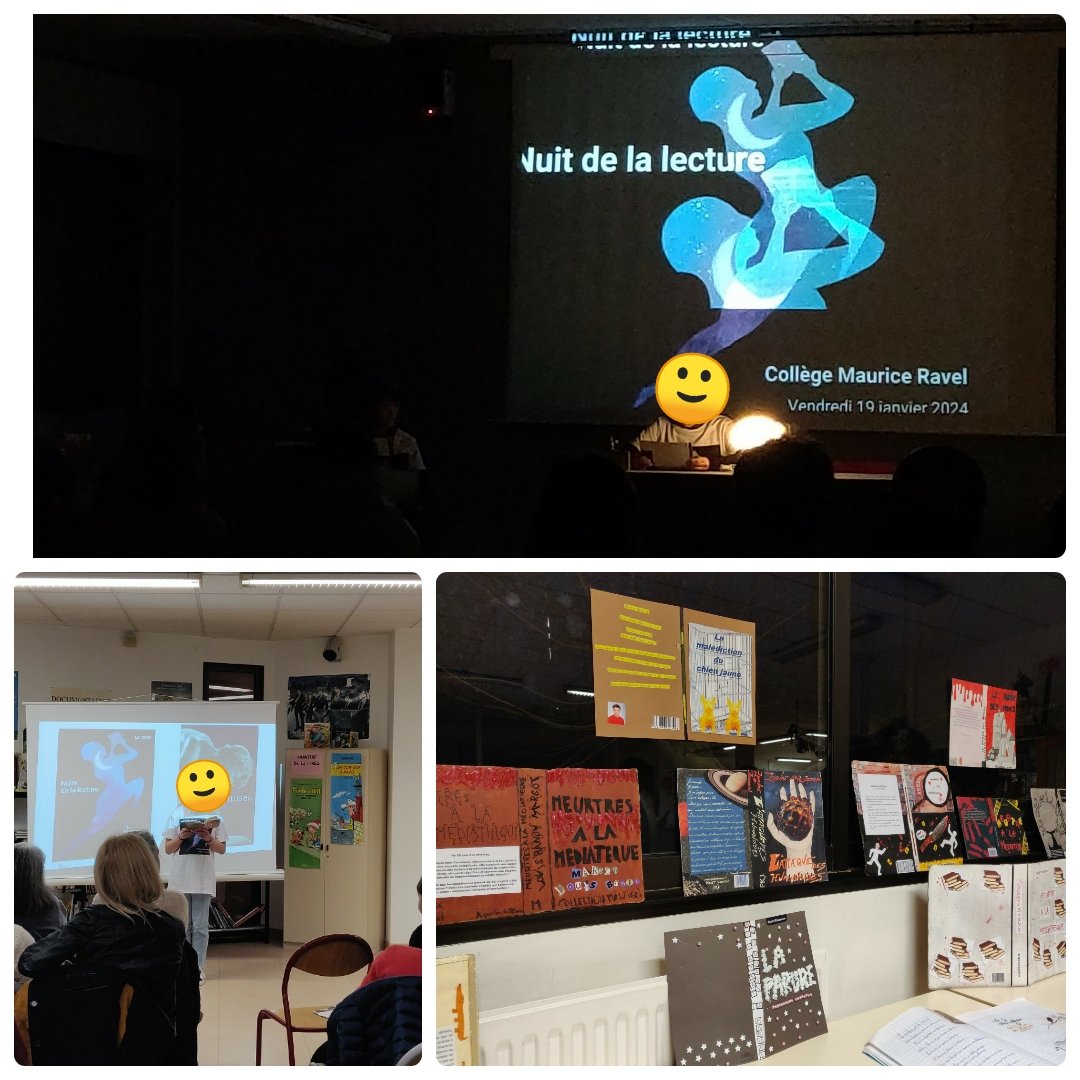 #NuitsdelaLecture au <a href="/CollegeRavel/">Collège Maurice Ravel Toulon Académie de Nice</a>. Au programme : des lectures 📖 sur le thème du corps, des expositions 🖼️ et des jeux 📝. Un beau moment d'écoute et de partage!