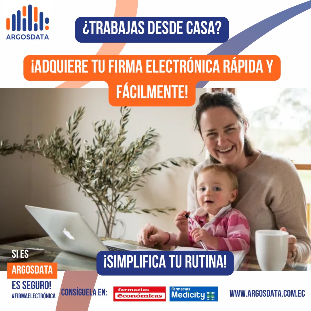 ArgosdataEcu's tweet photo. ¡Trabaja desde casa sin preocupaciones con ArgosData! 

Adquiere tu firma electrónica de manera rápida y segura: en línea a través de nuestro sitio web o en Farmacias Medicity y Farmacias Económicas.

Con tu compra, obtén GRATIS acceso a la plataforma de firmado, permitiéndote trabajar eficientemente desde casa.

Gestiona tus documentos de manera virtual. Simplifica tu rutina con ArgosData.

 #TrabajoRemoto #FirmaElectrónica #Eficiencia #ArgosData #CuidaDeLosTuyos #TrabajoDesdeCasa