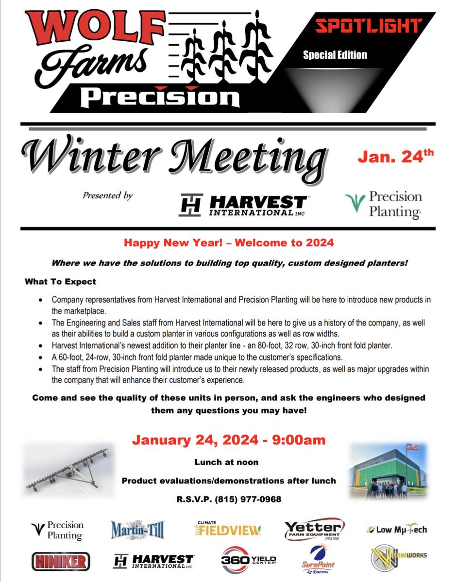 farms_wolf's tweet photo. Join us this coming Wednesday to speak with representatives of @Harvest_Int_Mfg and @PrecisionPlant as they unveil brand new products they are bringing to the marketplace! https://t.co/PZEzWyvC4a