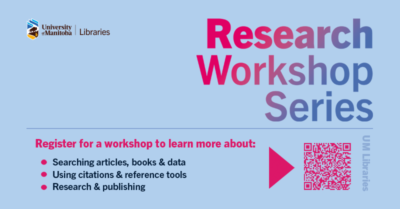 Enhance your research! Register for a library workshop to learn about better ways to search, cite and research. Visit lib-umanitoba.libcal.com/calendar/lib_e… @um_research @UMGradStudies #umstudent #umanitoba