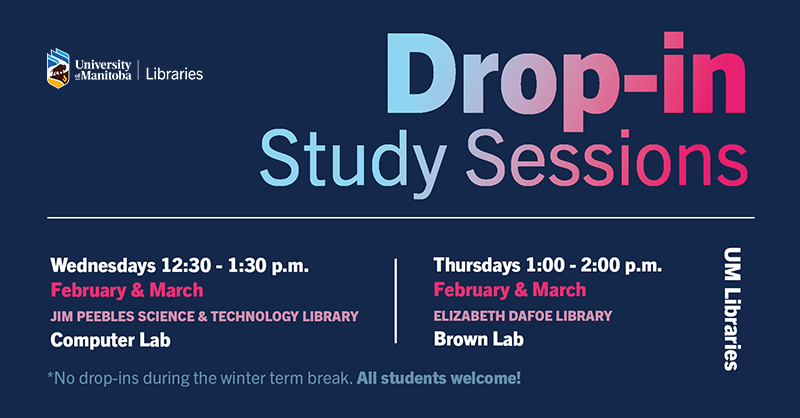 Get help for your research and studies! No registration required for a drop-in. Visit UM libraries at the locations, dates and times listed below. For more information lib-umanitoba.libcal.com/calendar/lib_e… @umanitoba #umstudent #umanitoba