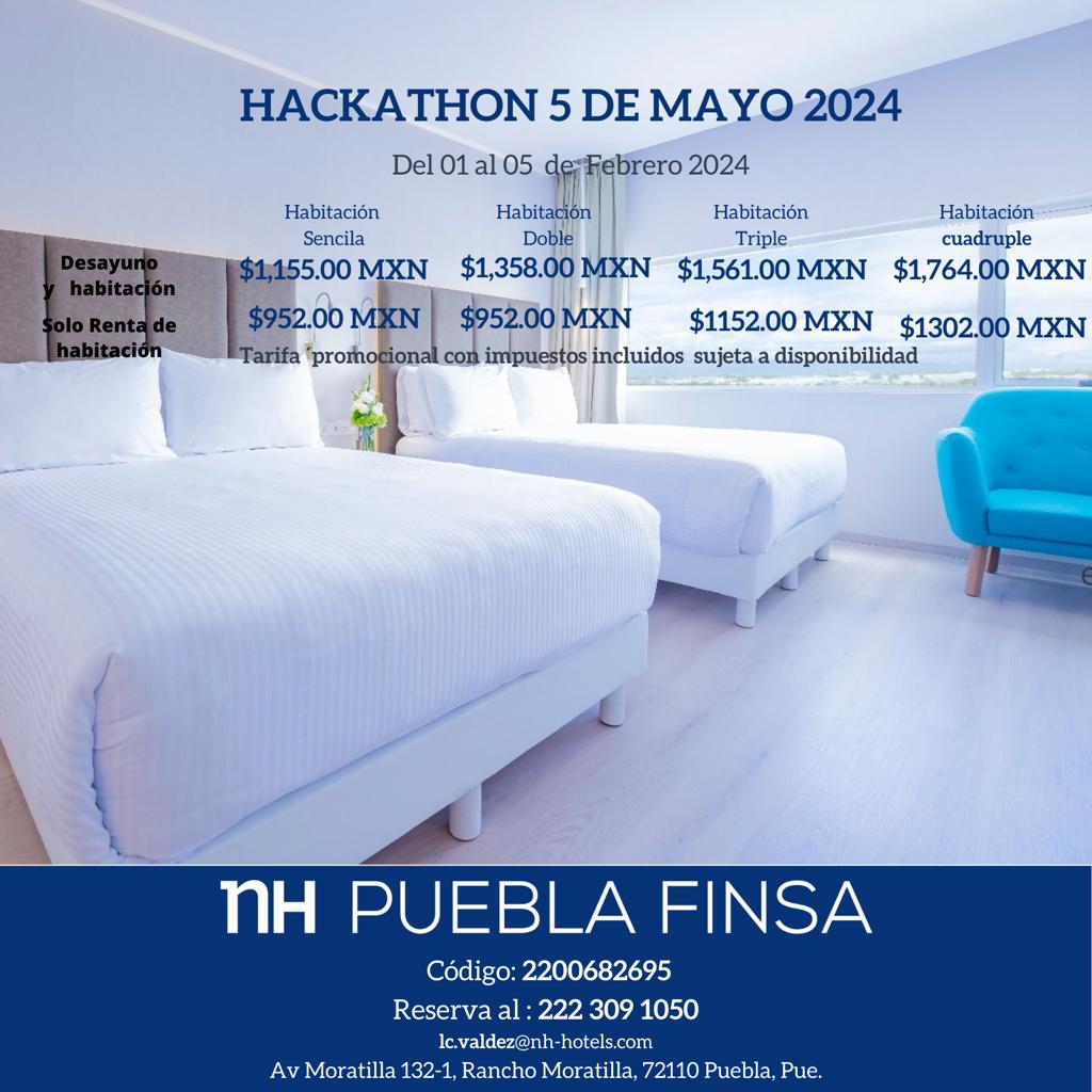 Para todas y todos los participantes del Hackathon <a href="/ETHCincoDeMayo/">ETH Cinco De Mayo 🔜 Devconnect</a> 
Aquí una muy buena opción con precio preferencial 😱💯
<a href="/nhhotelsmx/">NH Hotels México</a>  ¡Gracias!
.
<a href="/ETHCincoDeMayo/">ETH Cinco De Mayo 🔜 Devconnect</a>