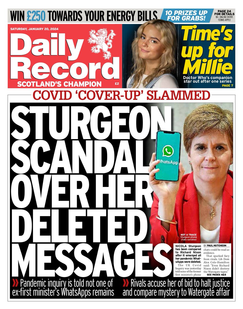 RECORD:,Sturgeon scandal over her deleted messages #TomorrowsPapersToday