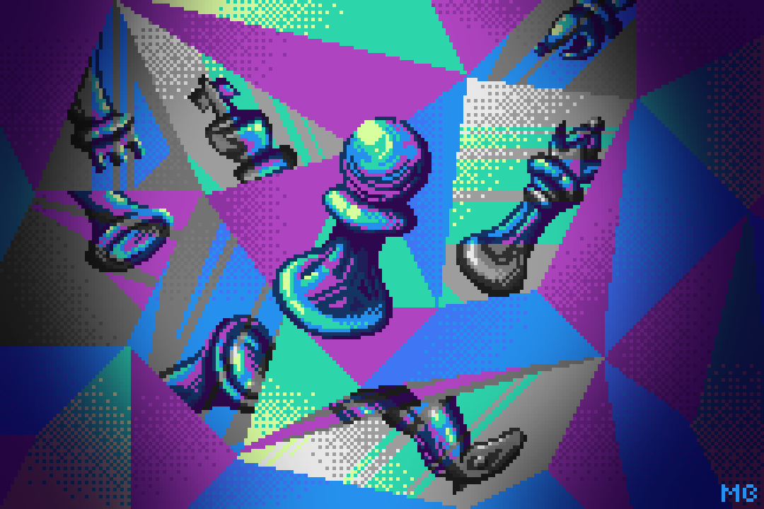 Pieces in the fragmented reflections
I feel like it could be cool to know how people interpret this piece in their own way

#chess #pawn #strategy #reflection #fragment #pixelart #art #digitalart #gameart #artist #pixel #aseprite #artwork #pixelartist #king #queen #knight