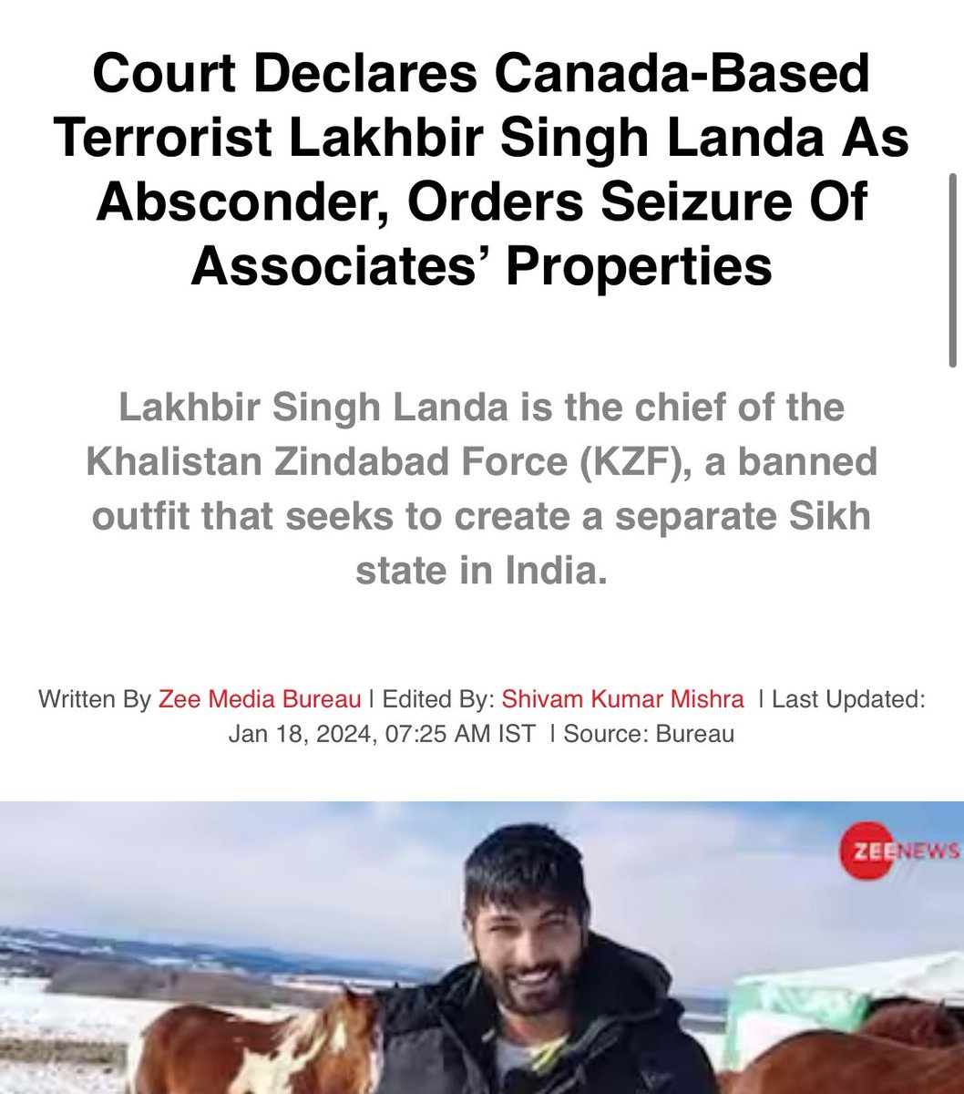 MelissaLMRogers's tweet photo. CANADA 🇨🇦 Court declares Canada-based terrorist Lakhbir is currently hiding in CANADA, where he has been operating the KZF and affiliates. Accused of involvement in several TERROR ATTACKS &amp; conspiracies in India https://t.co/TQd8w8AzUW