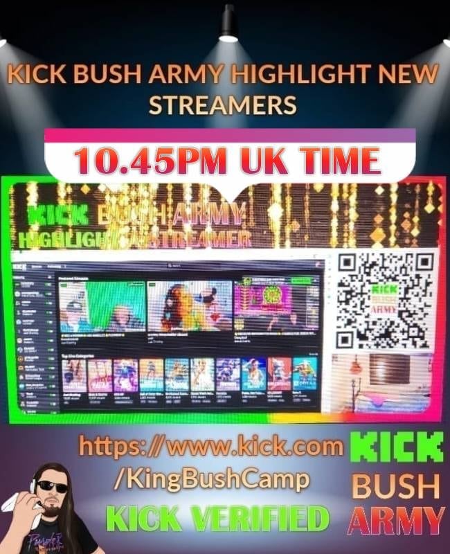 Kick Bush Army (@kickbusharmy) on Twitter photo JOIN US AS WE HIGHLIGHT STREAMERS FROM THE KICK COMMUNITY, WHILST ENJOYING SOME BEVERAGES AND KICKING BACK TO SOME TUNES....YOUR ON THE VIP LIST SO COME STRAIGHT IN 10.45PM UK TIME kick.com/KingBushCamp <a href="/KickStreaming/">Kick</a> <a href="/KickGains/">Kick Gains 𝕏</a> <a href="/KickRetweetz/">KickRetweetz</a> <a href="/KickRetweeting/">KickRetweeting</a> <a href="/QueenBushCamp/">QueenBushCamp 👑 🔜DREAMHACK ATLANTA</a> JOIN US AS WE HIGHLIGHT STREAMERS FROM THE KICK COMMUNITY, WHILST ENJOYING SOME BEVERAGES AND KICKING BACK TO SOME TUNES....YOUR ON THE VIP LIST SO COME STRAIGHT IN 10.45PM UK TIME kick.com/KingBushCamp <a href="/KickStreaming/">Kick</a> <a href="/KickGains/">Kick Gains 𝕏</a> <a href="/KickRetweetz/">KickRetweetz</a> <a href="/KickRetweeting/">KickRetweeting</a> <a href="/QueenBushCamp/">QueenBushCamp 👑 🔜DREAMHACK ATLANTA</a>