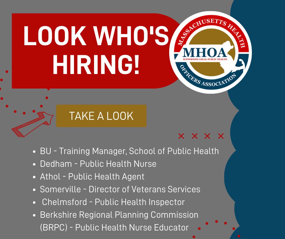Check out the newest employment opportunities! #localpublichealth #publichealthnurse #healthagent #BUSPH #healthinspector
