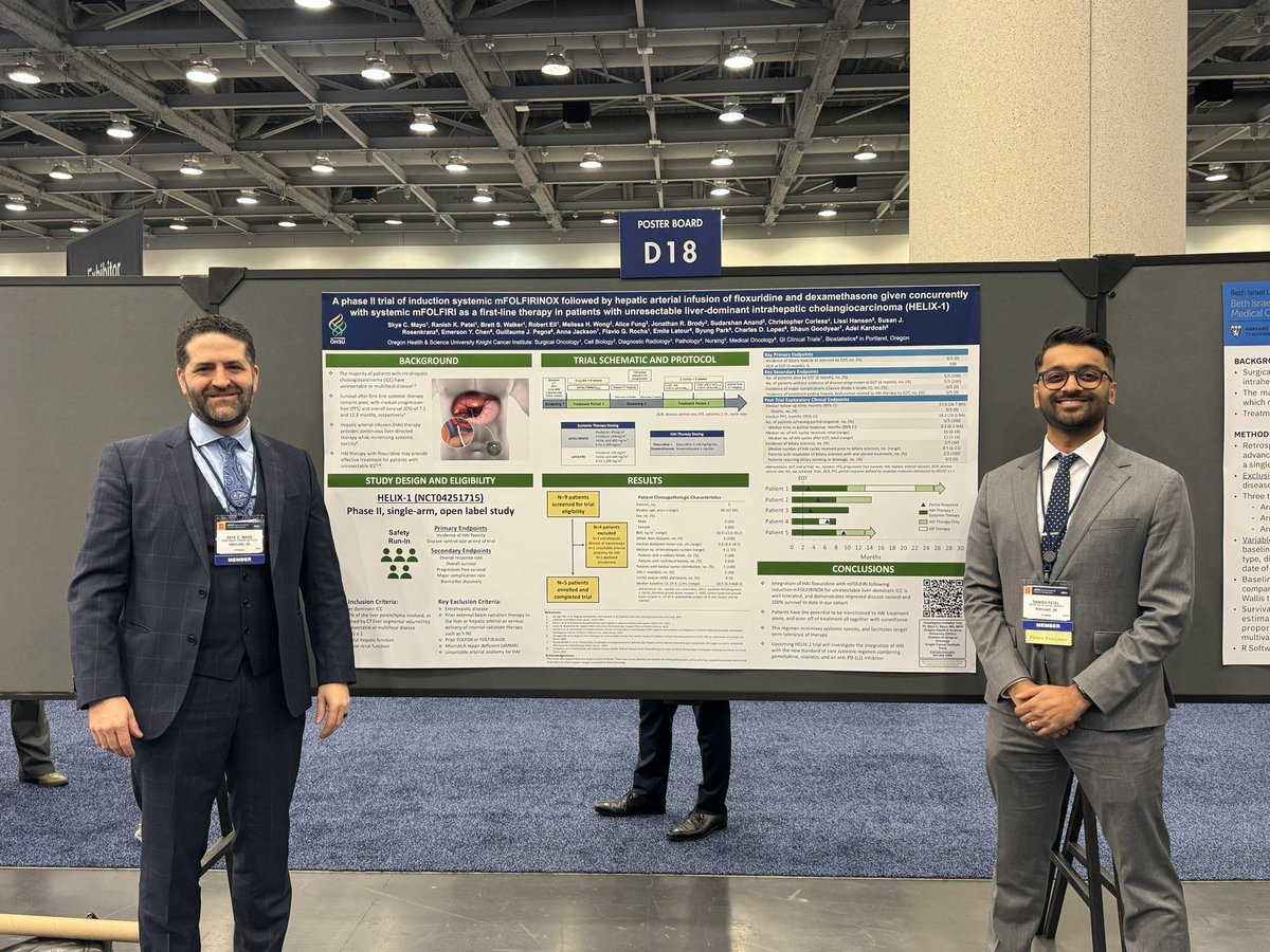 Thank you to ASCO #GI24 for the opportunity to present our phase II HELIX-1 trial data investigating combination systemic and #HAI chemotherapy in pts w/ unresectable intrahepatic cholangiocarcinoma. The future of HAI in #ICC is bright. Looking forward to opening HELIX-2 soon!