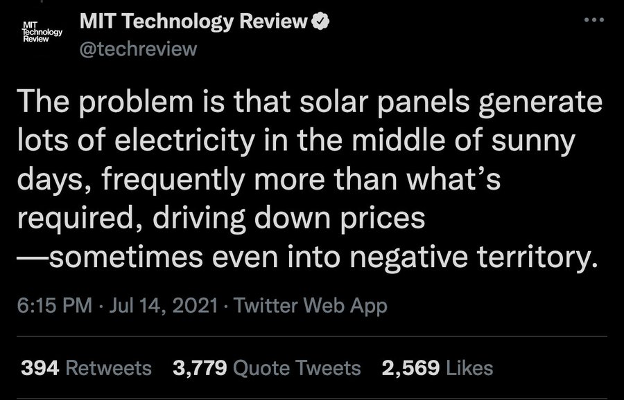 Capitalism is so great that unlimited free electricity is a 'problem'.