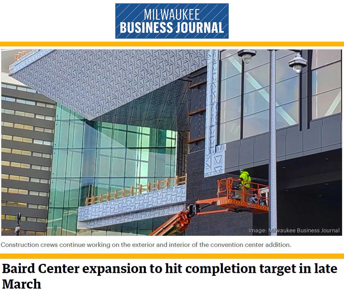 📣 The $456-million expansion of the Baird Center exceeds expectations as it nears completion. 🏗 Construction is on track for substantial completion by late March: cdsmith.com/wisconsin-cent… #milwaukee #construction #wisconsin #buildingmore