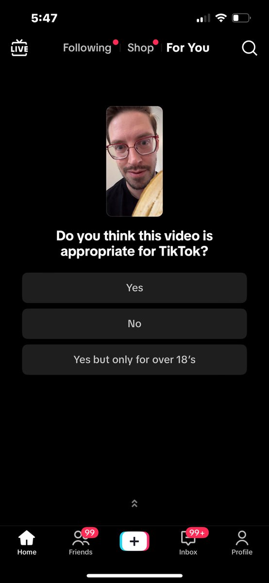 EBieske's tweet photo. Not Tik Tok asking me if this video is appropriate. 😂😂😂😂 @KeithHabs @tryguys https://t.co/1a3oDUW9cr