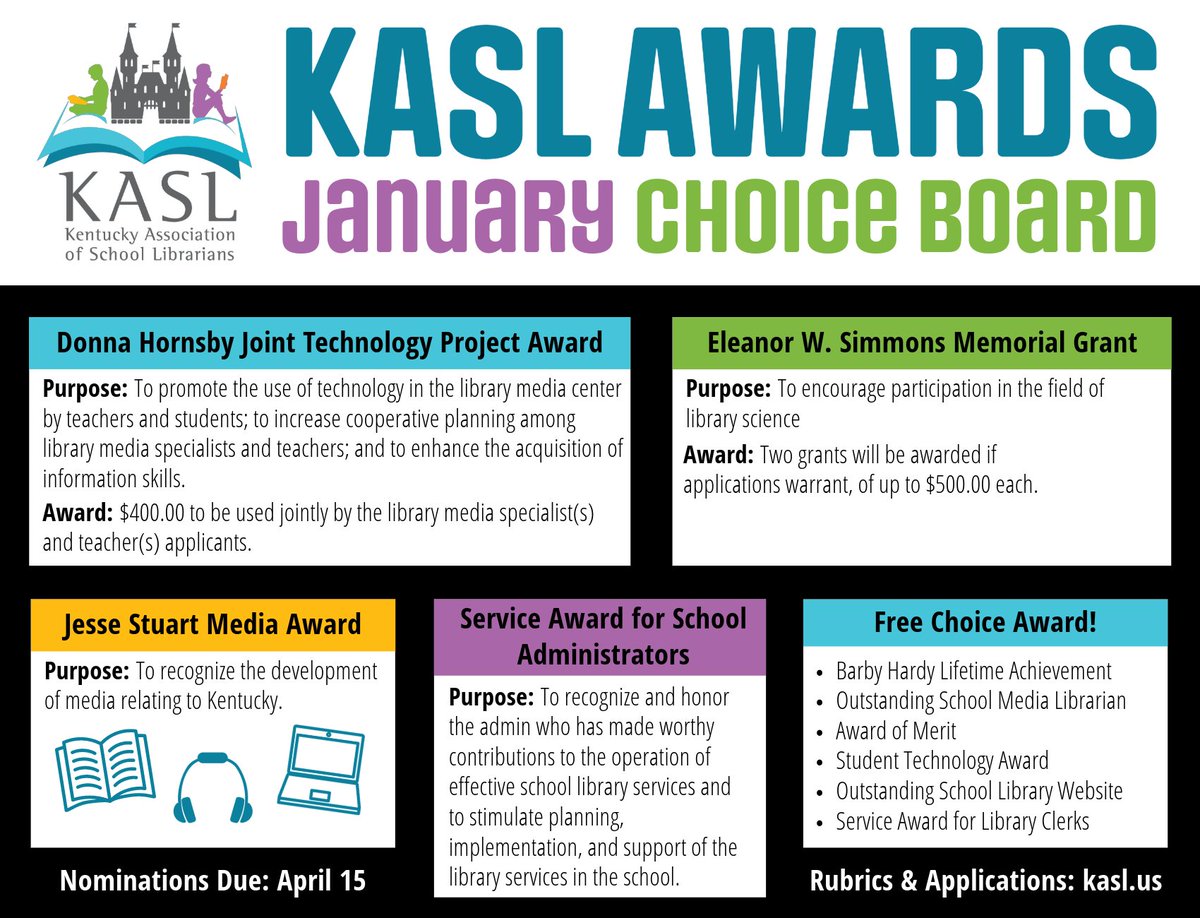 Nomination forms for the 2024 KASL Awards are now open. Visit kasl.us/about/awards to submit a nomination today. To kick off nomination season, choose from our January Choice Board to nominate someone or yourself. #KyLChat