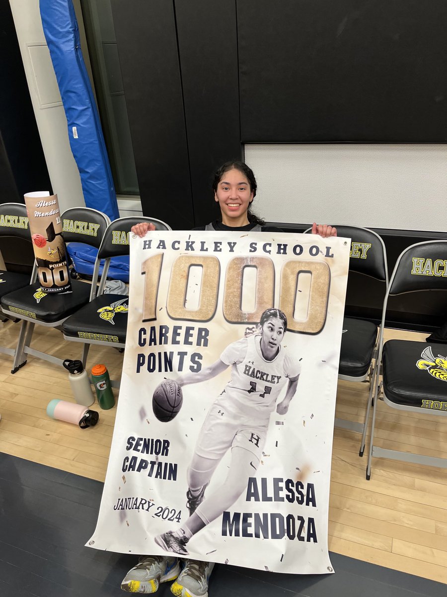 HackleySchool's tweet photo. The newest member of the 1000 point club at Hackley.  Alessa Mendoza ‘24.  What makes this feat more impressive is she did it in three years. https://t.co/r0rWvJDWsl