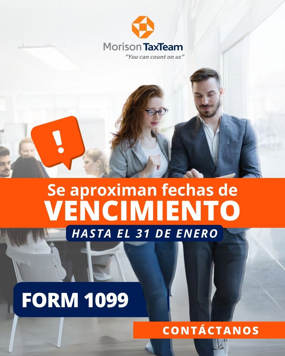 morisontaxteam's tweet photo. Les recordamos que el deadline para presentar el formulario 1099 es hasta el 31 de este mes de Enero
Las empresas que no presenten 1099 serán multadas por el IRS.

https://t.co/Ni7CR5igTD https://t.co/qRxnmDfASO