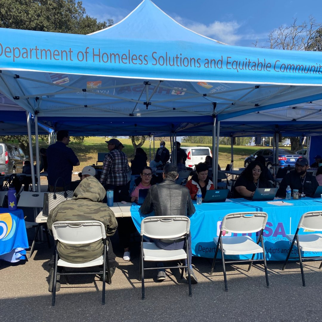 CityofSanDiego's tweet photo. The City collaborates monthly with the County and other local partners to help unhoused people through CARE outreach events. This week’s event near the communities of #ColinaDelSol & #ElCerrito helped people receive assistance with various needs including DMV & medical services. https://t.co/GF6VontOL5