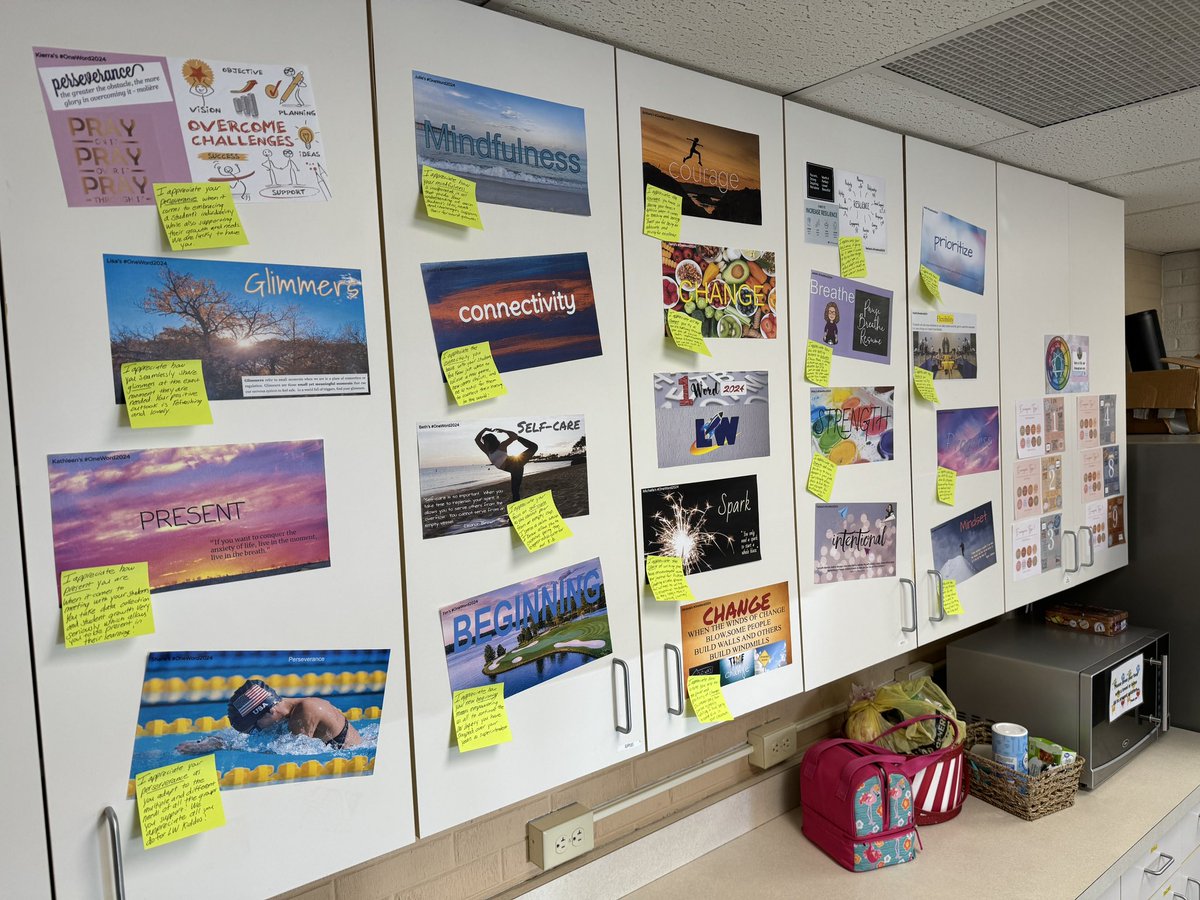 Took a few moments today to write on post-it’s how I see my staff embodying their #oneword2024 & placed them
on their posters. I appreciate all they do and everyone deserves to know when they are appreciated! #Pitzer2a #PrincipalOfficeHours #iledchat #momsasprincipals