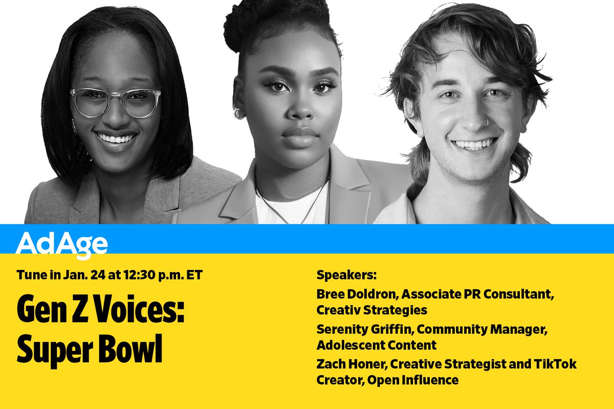 On Jan. 24, Ad Age will host a roundtable with members of Gen Z, where they share their thoughts on the 2024 Super Bowl. Submit your questions for the panelists ⬇️ ow.ly/K85t50QsFIn