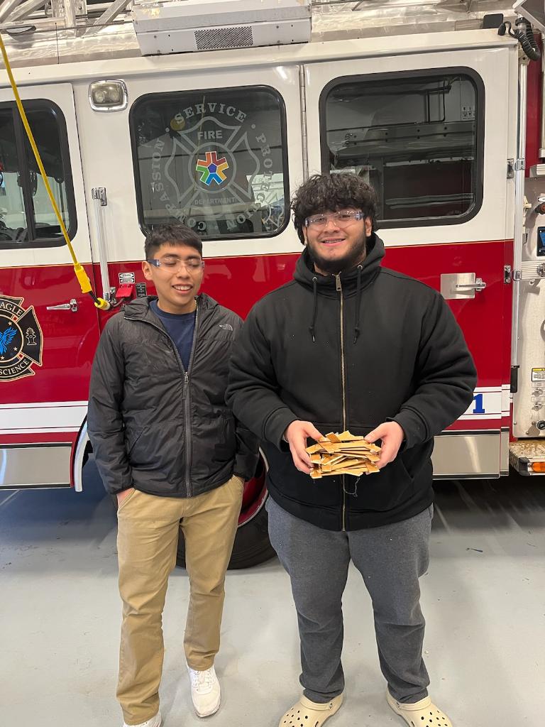 SMSDBLUEEAGLE's tweet photo. Fire science students use weight to test recently constructed rafters. https://t.co/UFqnsx3t3Q