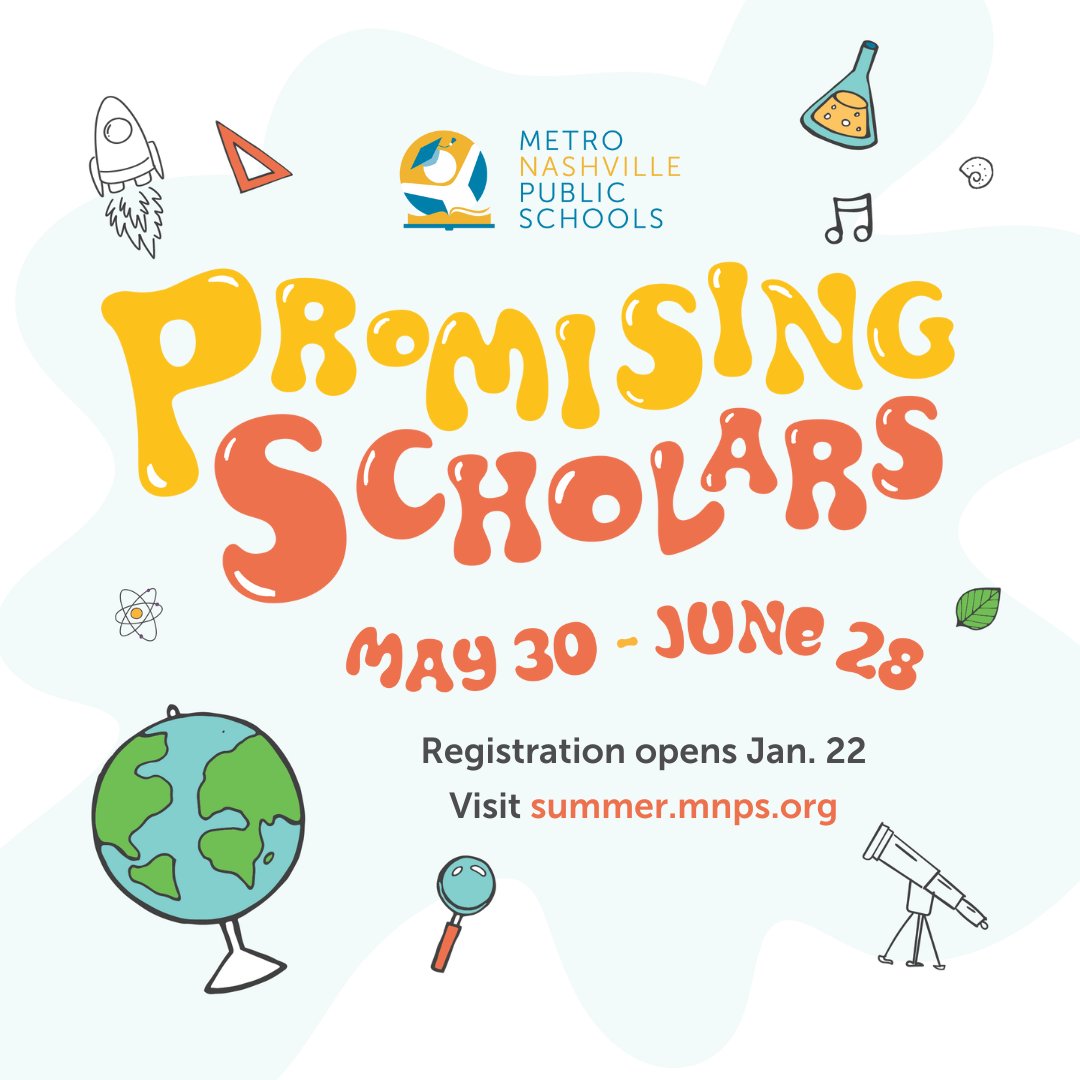 ☀️ Let's dream of summer for a minute...and, specifically about our free summer learning program, Promising Scholars, which runs May 30 to June 28. Registration opens Monday, January 22.
mnps.org/students-famil…