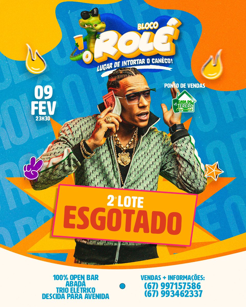 orole_oficial's tweet photo. 2º LOTE ESGOTADOOOOO 💥💥💥

Bloco O Rolê com MC PAULIN DA CAPITAL É UM SUCESSO ABSURDO DO CARNAVAL 2024! 🇧🇷🕶️

✅ Novo lote disponível

☎️ Vendas e + informações: 67997157586 - 67993462337

📍Plantão de vendas: Torres Tabacaria https://t.co/hyaPazkiQP