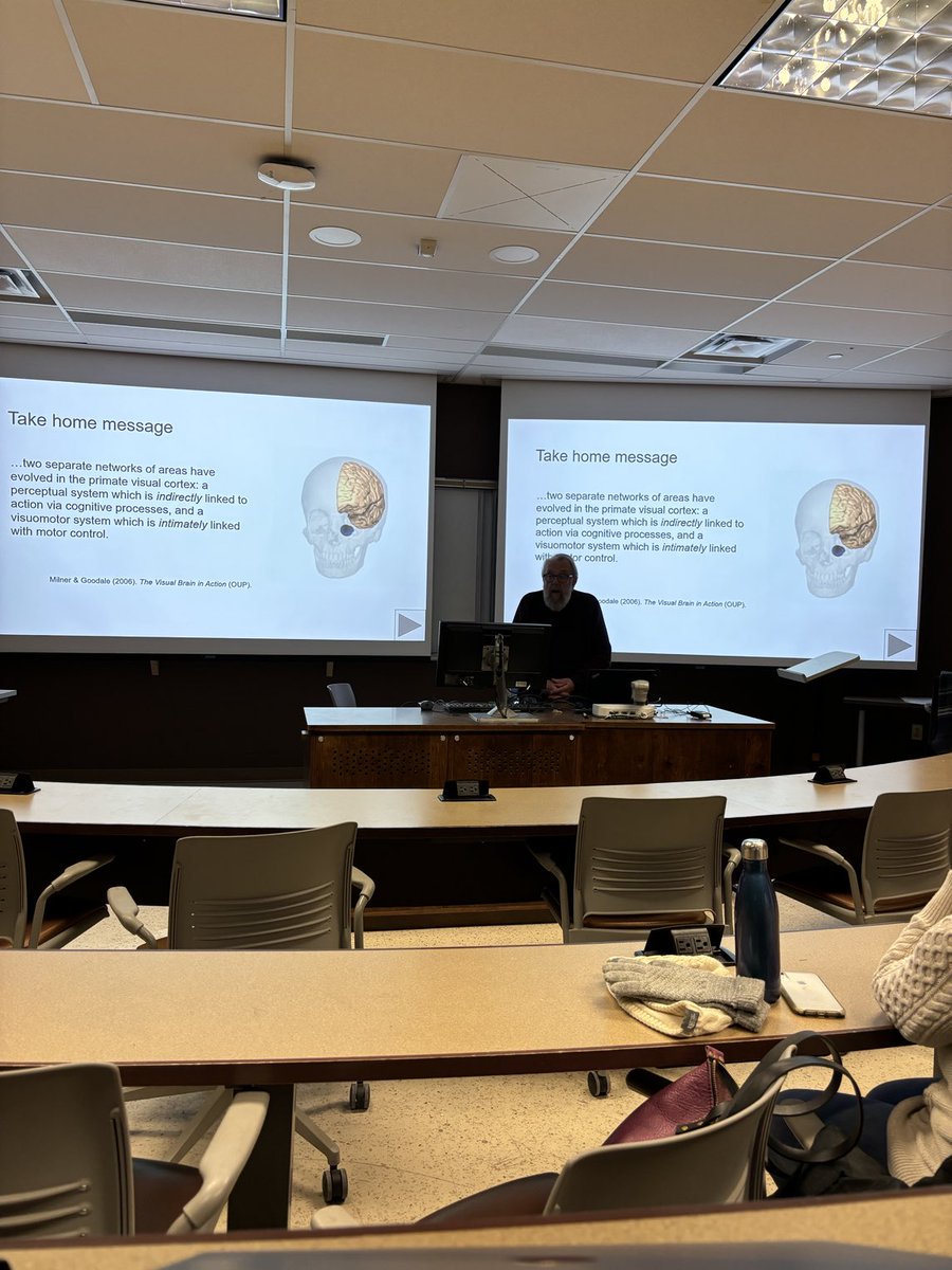 carobellum's tweet photo. Brilliant talk by ⁦@action_brain⁩ about the beautiful dissociation of visual pathways for action &amp; perception that is his life’s work. A lesson on doing great science (and travelling the world while you’re at it). https://t.co/jJCjlkZhvG