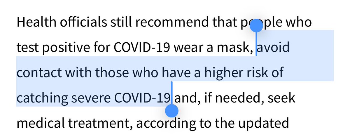 this reasoning is bullshit. you can’t “focus on protecting the most at-risk” and tell infected people to “avoid at-risk people” because we don’t carry a fucking sign around saying “I’m high risk”, it’s invisible. if you make covid more transmissible, guess who bears the burden?