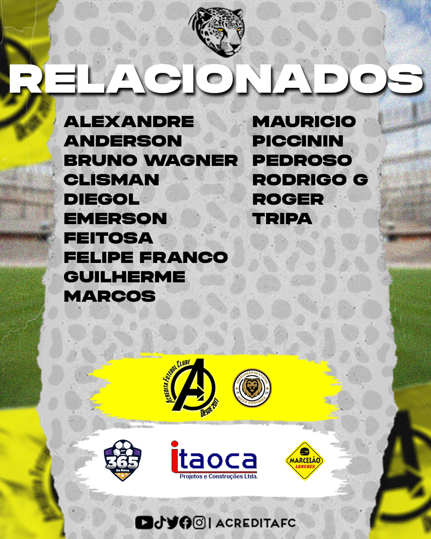 Acreditafc's tweet photo. Confira os relacionados para a partida contra a Associação Atleta Nova Corumbá. 💛🖤
🏟 Camala
🏆 2ª Partida
🗓 20.01
🕢 08H30
#AFC #ACREDITA https://t.co/dKWxZF20Da