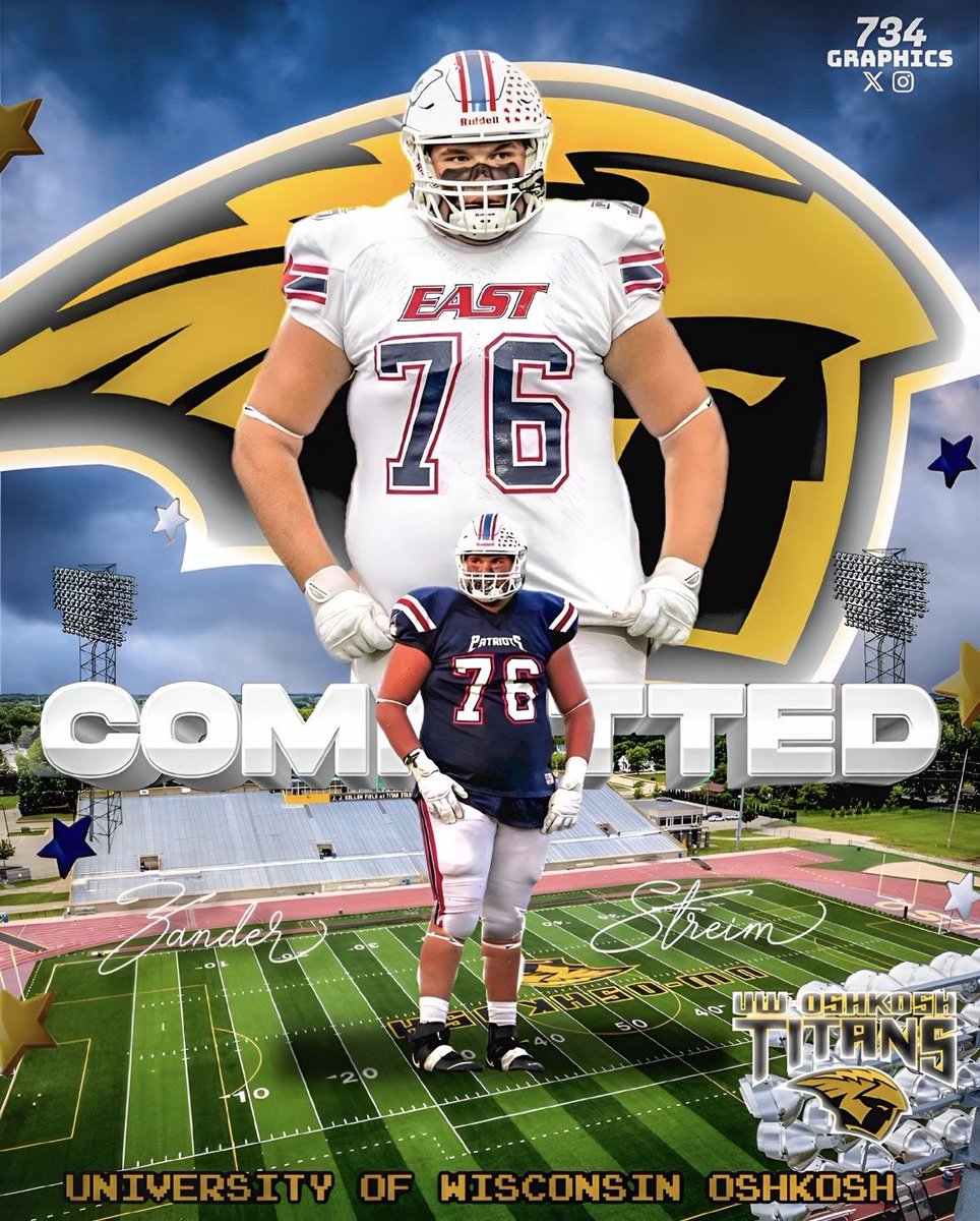 Zander_Streim's tweet photo. After a great visit at @UWOFootball, and home visit from  @Coach_Worsell and @maxschoening_01 I’m blessed to announce my commitment to the University of Wisconsin-Oshkosh!!! https://t.co/mcIGcXkgTg