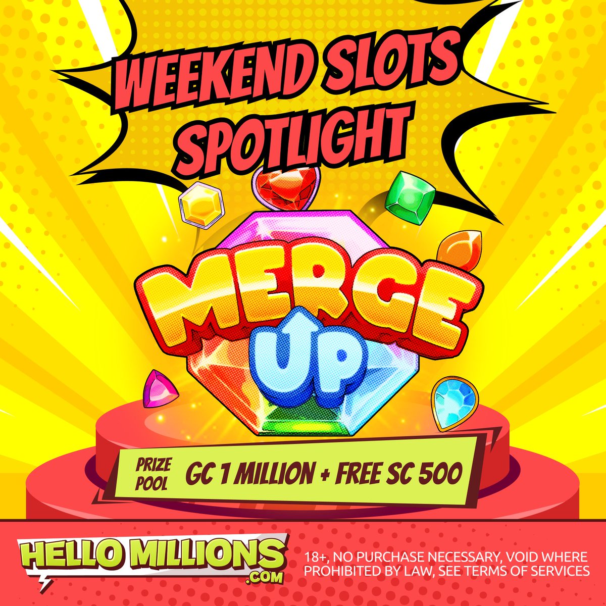 OhHelloMillions's tweet photo. It's showtime for Merge Up in Hello Millionsโ Weekend Slots Spotlight! ๐ฐโจ Fusion of slot play and merging excitement. Aim for a share of GC 1,000,000 + FREE SC 500! ๐
Ready to play? ๐ https://t.co/ZHVCvx7WFz
#HelloMillions #MergeUp https://t.co/LMV62yXhRc