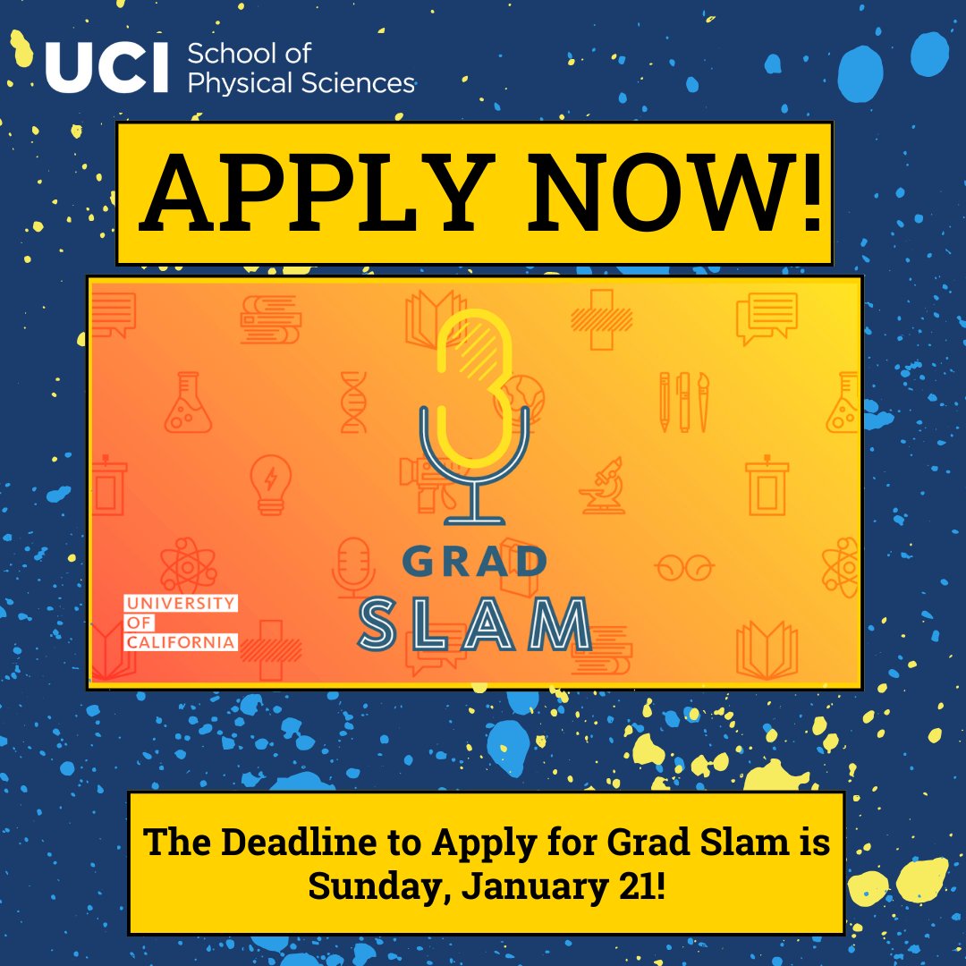 If you wanna show how well you can share your work in three minutes or fewer, apply to the Grad Slam! grad.uci.edu/professional-d…