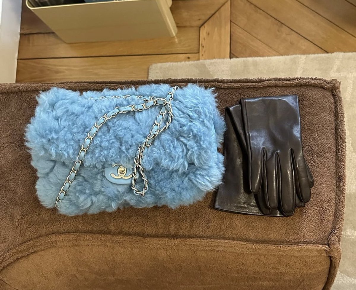 this fluffy blue chanel bag