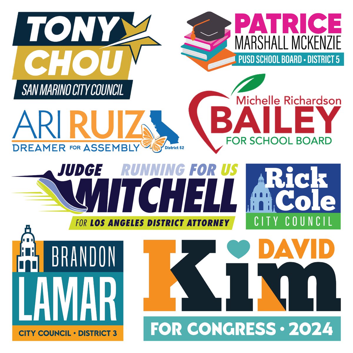 Gobluestate's tweet photo. Empowering campaigns with impactful visuals! 🎨 Check out some of our thoughtfully crafted logos for past and current campaigns.

#Campaigns #CADems #BlueState #Consulting #Politics #Political #Government #Strategy #Media #PrimaryElection #Election https://t.co/TOEU3OlKal