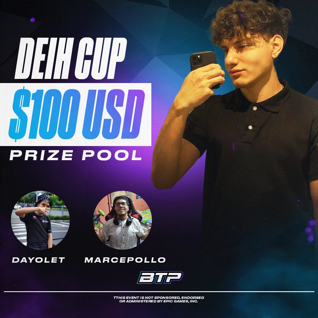 🏆 Deih Cup 💙

💰Prize Pool: $100 USD (Cash)
🗓️| January 23-27  | 6:00 PM (CDMX) - 7:00 PM (EST)
🟪Twitch: BorntoplayGg 

To compete:
✅ Follow
<a href="/deihh/">17</a>   @Borntoplaygg 
✅ LIKE &amp; RT
✅ @ Your duo

🔗JOIN: discord.gg/borntoplaygg