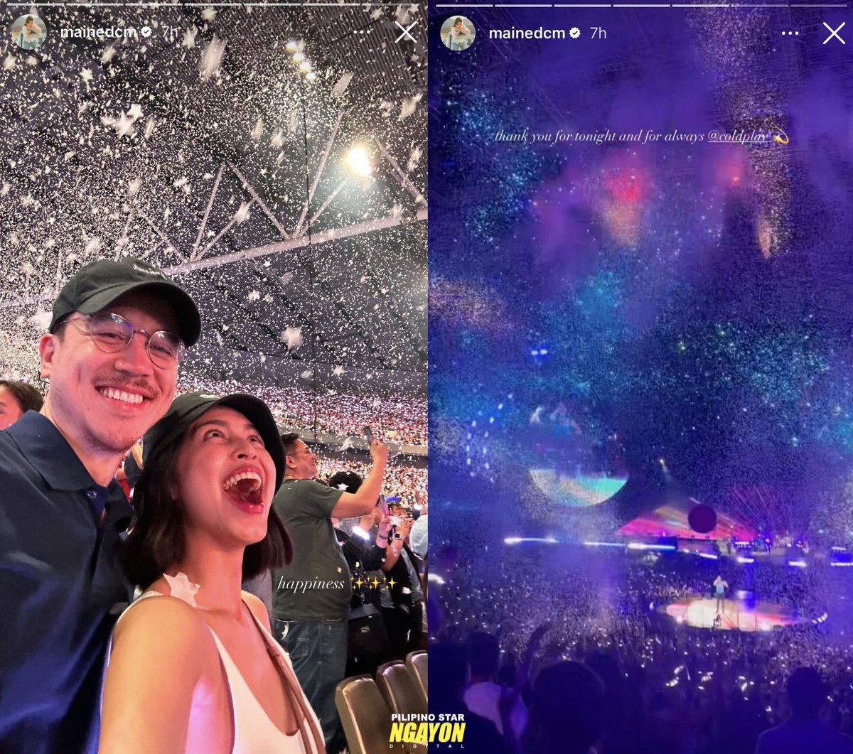 psngayondigital's tweet photo. TV personality na si Maine Mendoza, nag-share sa kanyang Instagram story ng ilang photos matapos nilang um-attend ng asawang si Arjo Atayde sa concert ng Coldplay nitong January 19.

“[T]hank you for tonight and for always @coldplay 💫,” saad ni Maine sa kanyang story. https://t.co/XaezTQ8crQ