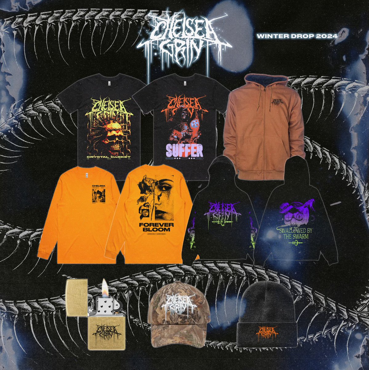 New winter merch drop up now! Huge shoutout to <a href="/iamchaserrr/">chase</a> and <a href="/ruiplrc_design/">Rui</a> for crushing these designs - thank you both. 

chelseagrinband.com