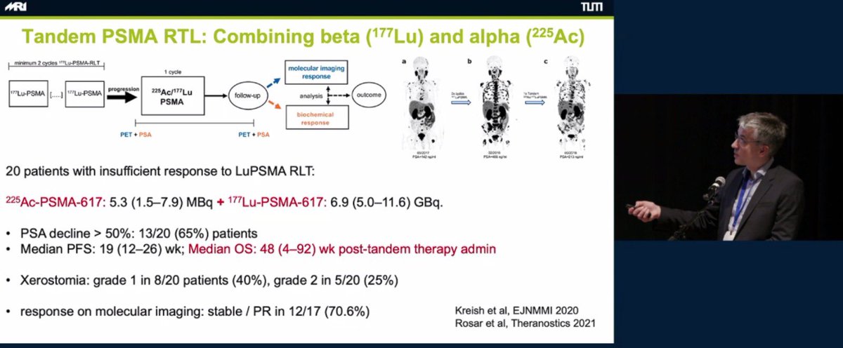 Alpha RLT will be the future of Theranostics? 

☑️ More energy and less range 
☑️ Challenges: adverse effects, access 
☑️ Alpha (225Ac) + beta (177Lu) RLT cocktails ? 

@MatthiasEiber @PSMAconference @urotoday @CalaisJeremie