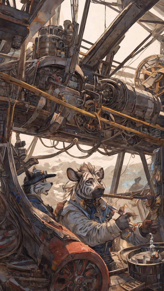 twtesquire's tweet photo. Steampunk Airship Expedition 
#AiArt #2dArt #Furry #FurryArt #GayFurry #AiCommunity https://t.co/3XXgFowx6Q