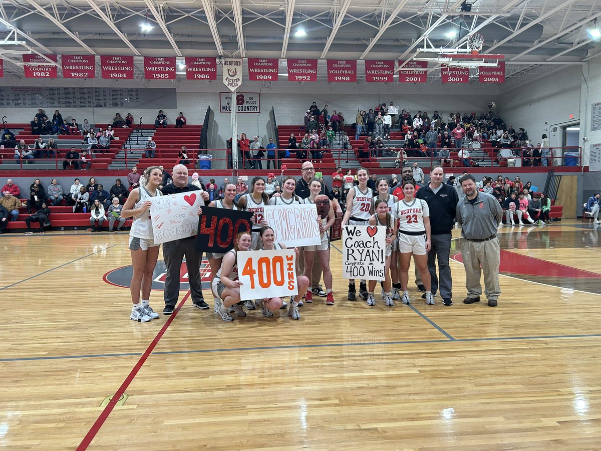 Bedford Kicking Mules Men's Basketball (@mules_mbb) on Twitter photo We would like to congratulate <a href="/BedfordGBB/">Bedford Girls BBall</a> coach Bill Ryan on reaching his 400th career win We would like to congratulate <a href="/BedfordGBB/">Bedford Girls BBall</a> coach Bill Ryan on reaching his 400th career win
