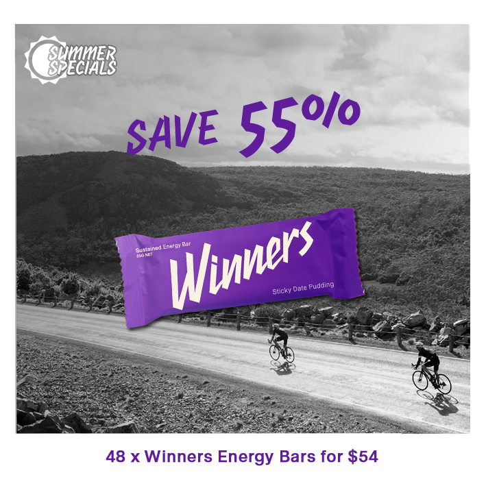 Our Summer Specials continue with Special Offers on our 55g Energy Bars and Chews range - including 48 Energy Bars for $54  - for a strictly limited time. 

All flavours are in stock so make sure you head to winnersbars.com for all your upcoming exercise needs!