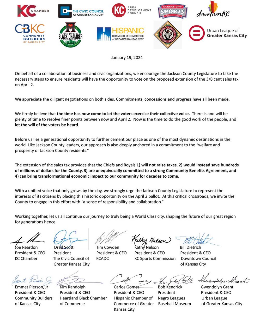 A joint statement from the region’s civic and business organizations regarding the stadium sales tax on the April 2 ballot.