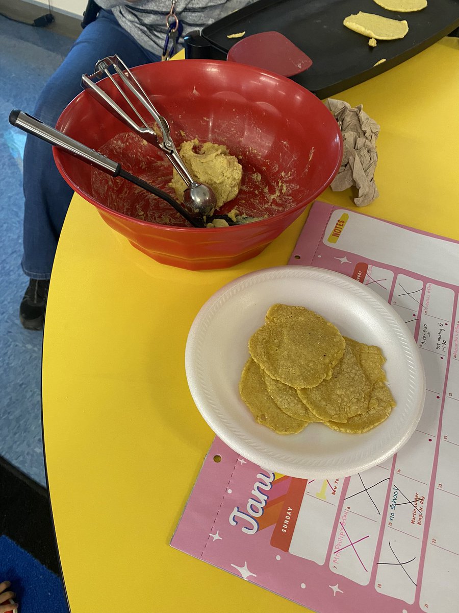 Our Pre-K made homemade tortillas today! They are studying foods we eat and where we get our food! Some foods we can make! @LewisvilleISD @BBOwenES