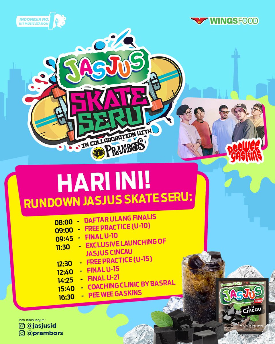 HARI INI KAWULA MUDA, GRATIIIIS!!! 🤩🎊

JASJUS dan Prambors lagi nyari SKATER TERBAIK di JASJUS Skate Seru: in collaboration with Prambors 🤩 🛹 Total hadiah jutaan rupiah dan GOLDEN TICKET KEJURNAS SKATEBOARD udah nungguin bagi lo yang jadi juaranya nihh! 

Babak finalnya hari